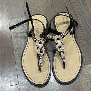 Black Sandals with Gold Accents